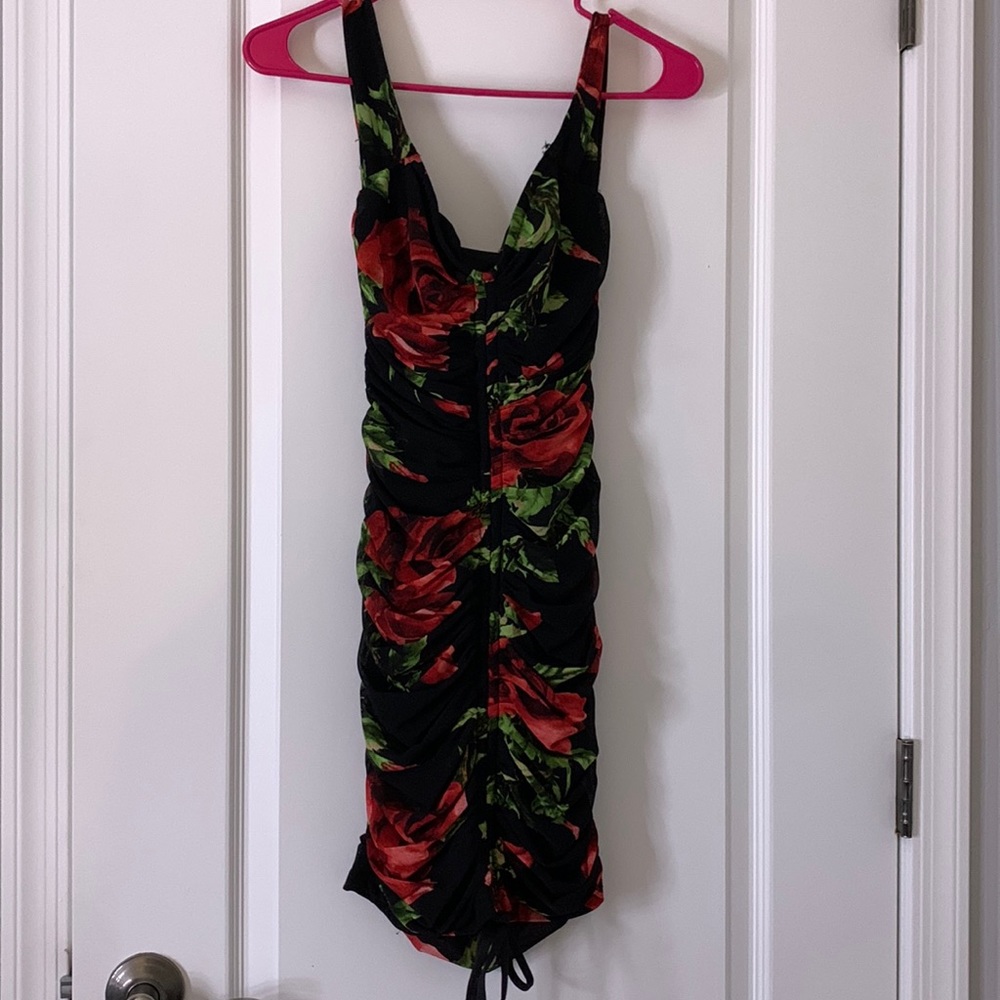 Black & Red Rose 🥀 Ruched Dress